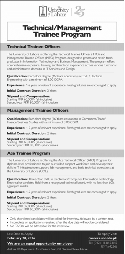 The University Of Lahore Apply Jobs 2026