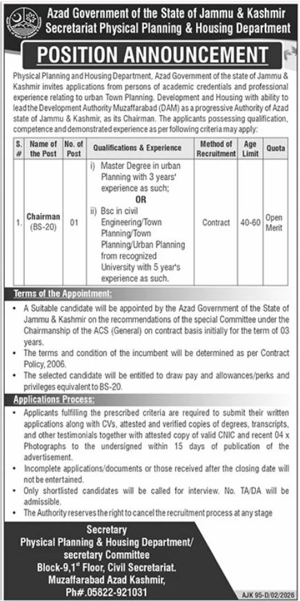 Physical Planning And Housing Department AJK Jobs 2026