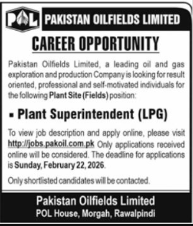 Pakistan Oilfields Limited Apply Jobs 2026