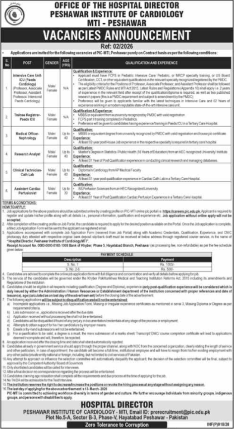 Peshawar Institute Of Cardiology PIC Peshawar Jobs 2026