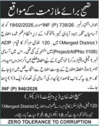 Population Welfare Department Peshawar Jobs 2026
